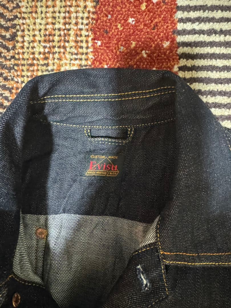 evisu プロケードパッチ付きマルチポケットレギュラーデニムジャケット