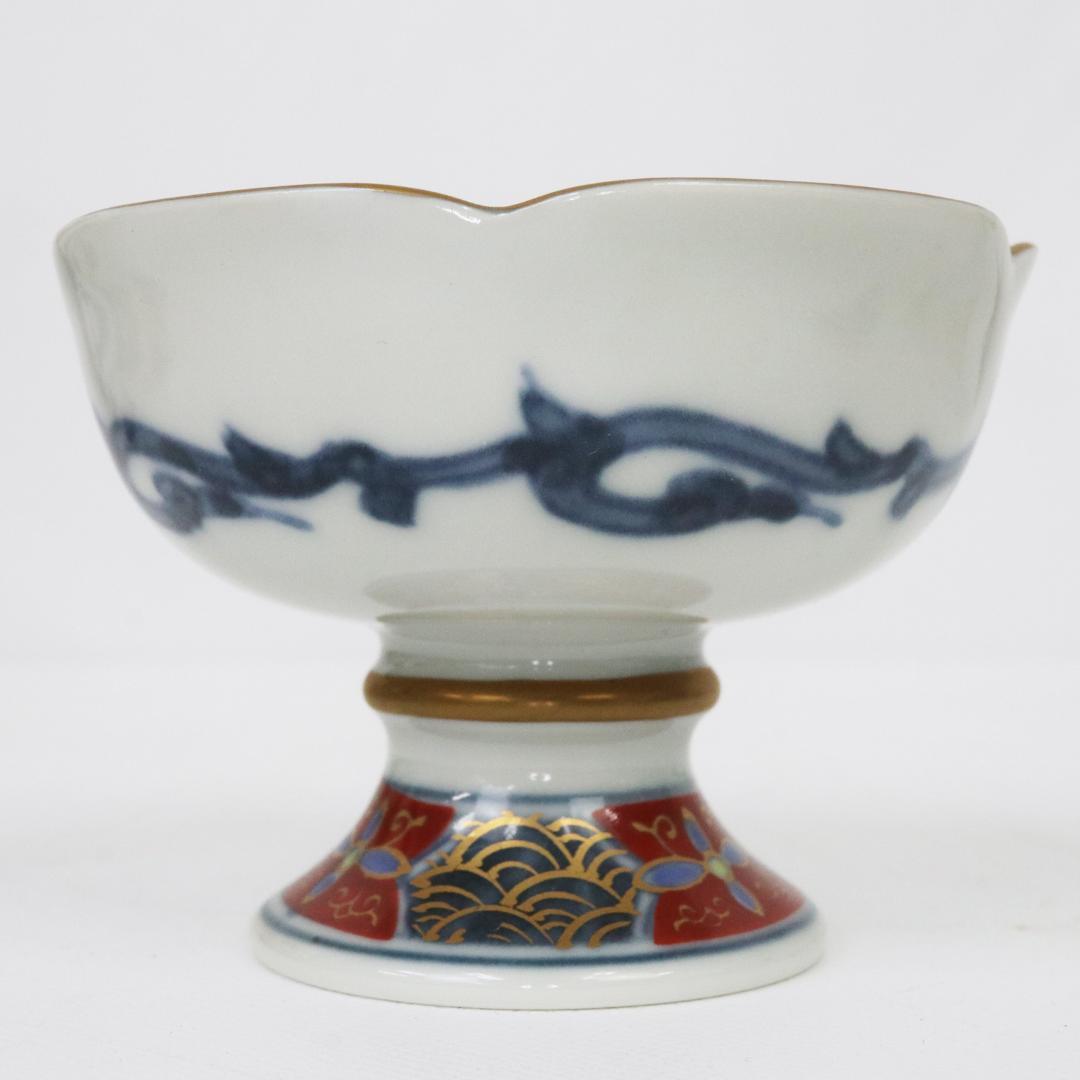 伊万里 高台 千代口 小鉢 染付 金彩 5客