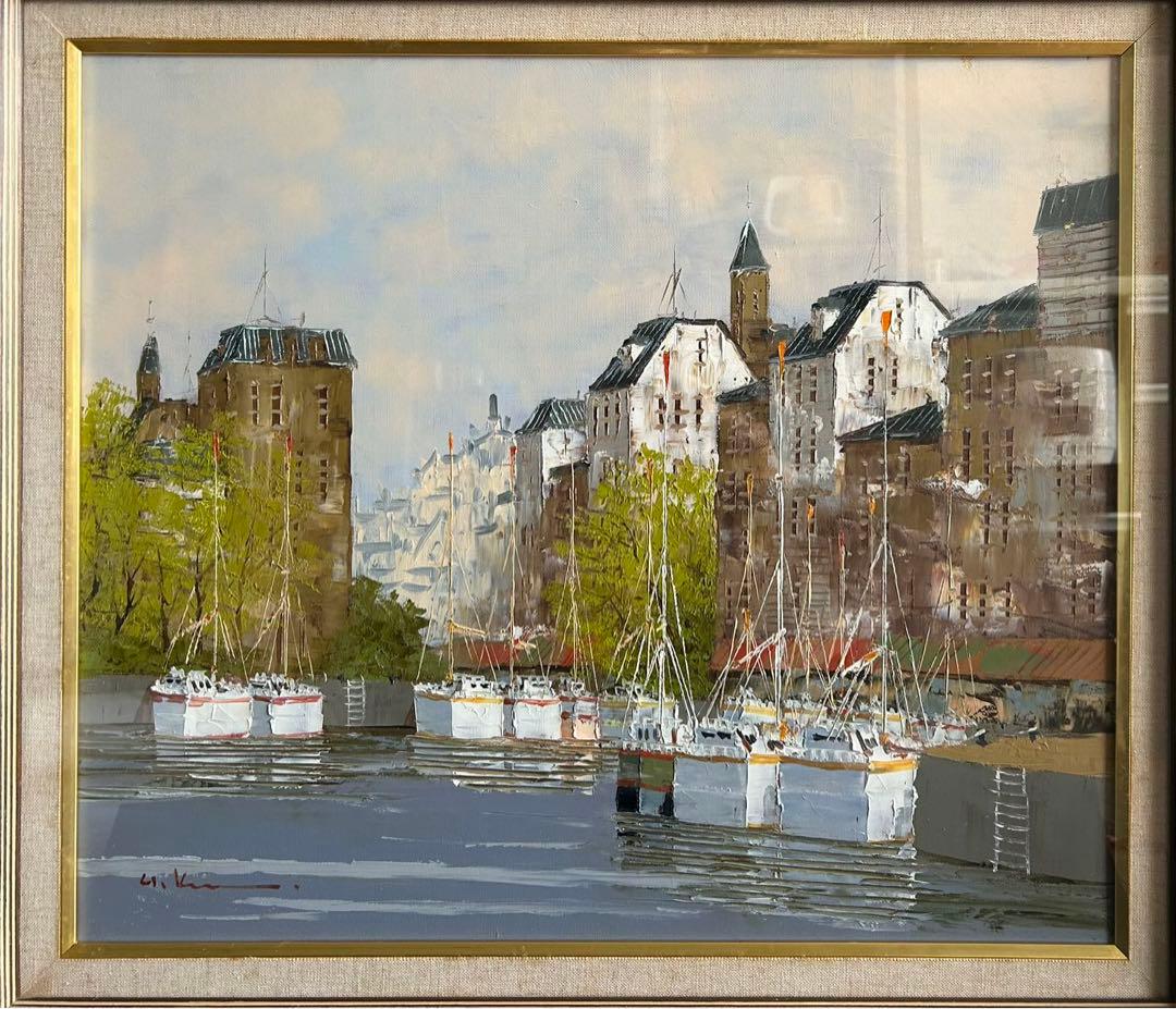 黒沢久 クロワジック港　港の風景 油彩画　フランス美術展出品