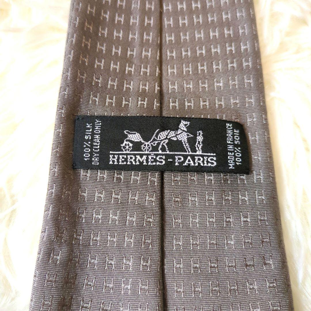 HERMES　エルメス　ネクタイ　ファソネ　総H柄 H織　グレー　灰色　シルク