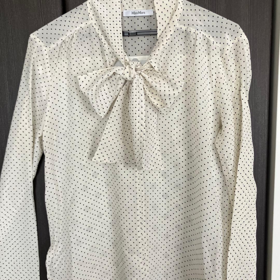 MaxMara アイボリー ドット柄 ボウタイ　ブラウス