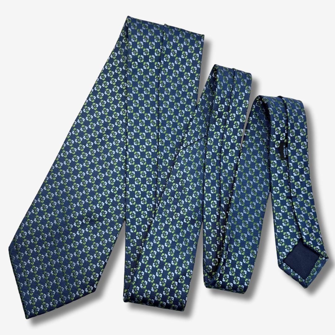 Charvet シルクネクタイ 小紋柄 ブルー×グリーン