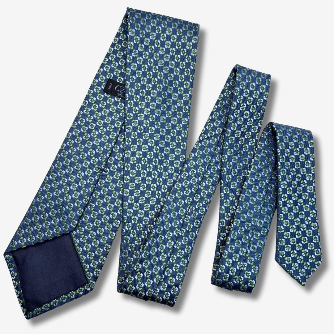 Charvet シルクネクタイ 小紋柄 ブルー×グリーン