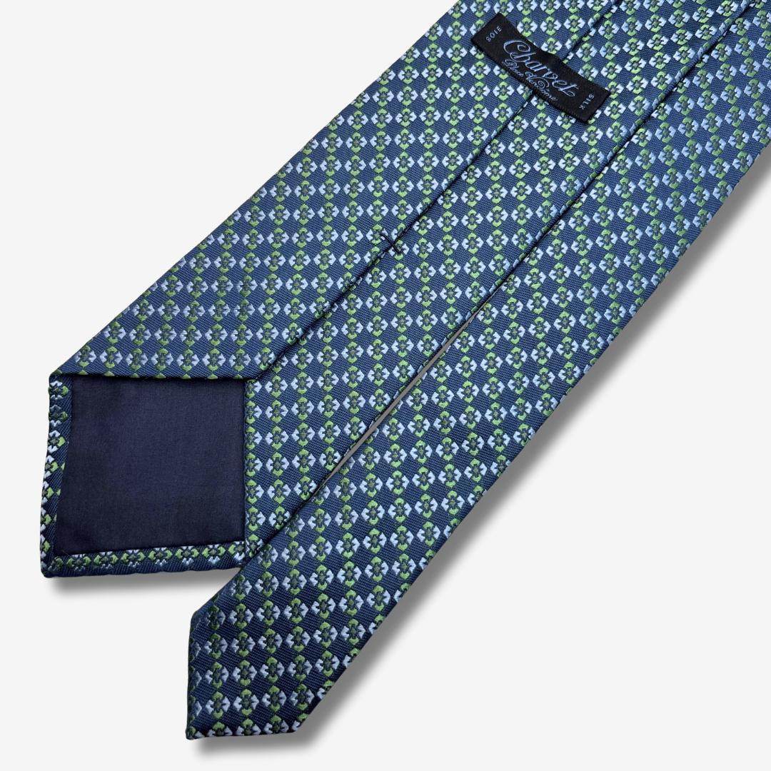Charvet シルクネクタイ 小紋柄 ブルー×グリーン