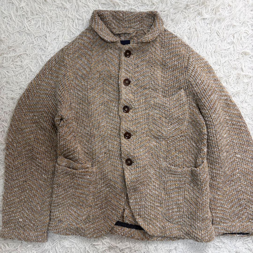 16998✨45R リネンざっくりニットのジャケット ヘリンボーン ツイード