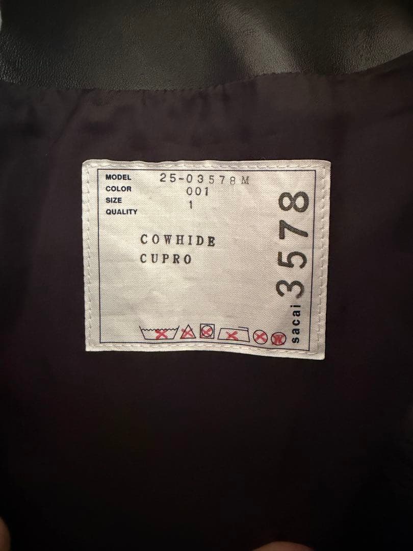 sacai ブラックレザージャケット 25-0357M size1 25ss