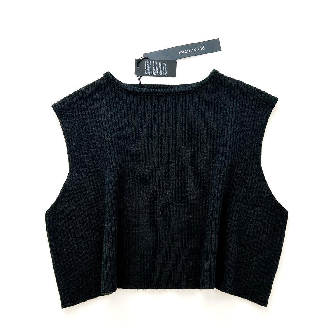新品タグ付き mizuiro ind　short vest 黒 ショートベスト