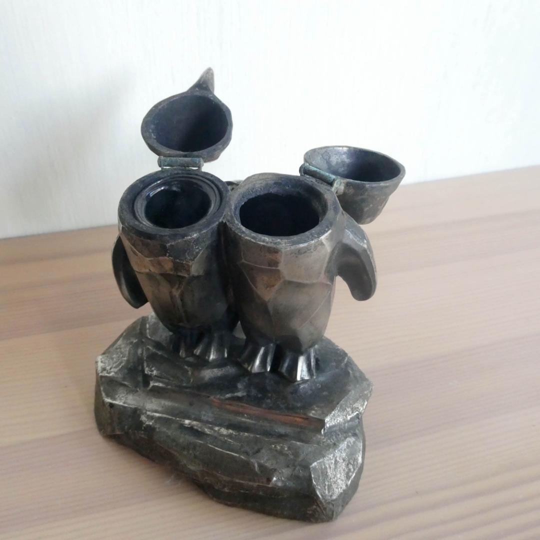 インク壺　ビンテージ／骨董品　金属製（ピューター？）　日本製
