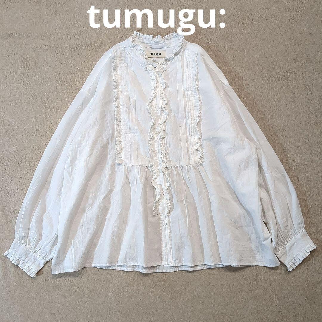 tumugu: ツムグ ふわふわコットン タック フリル ギャザー ブラウス