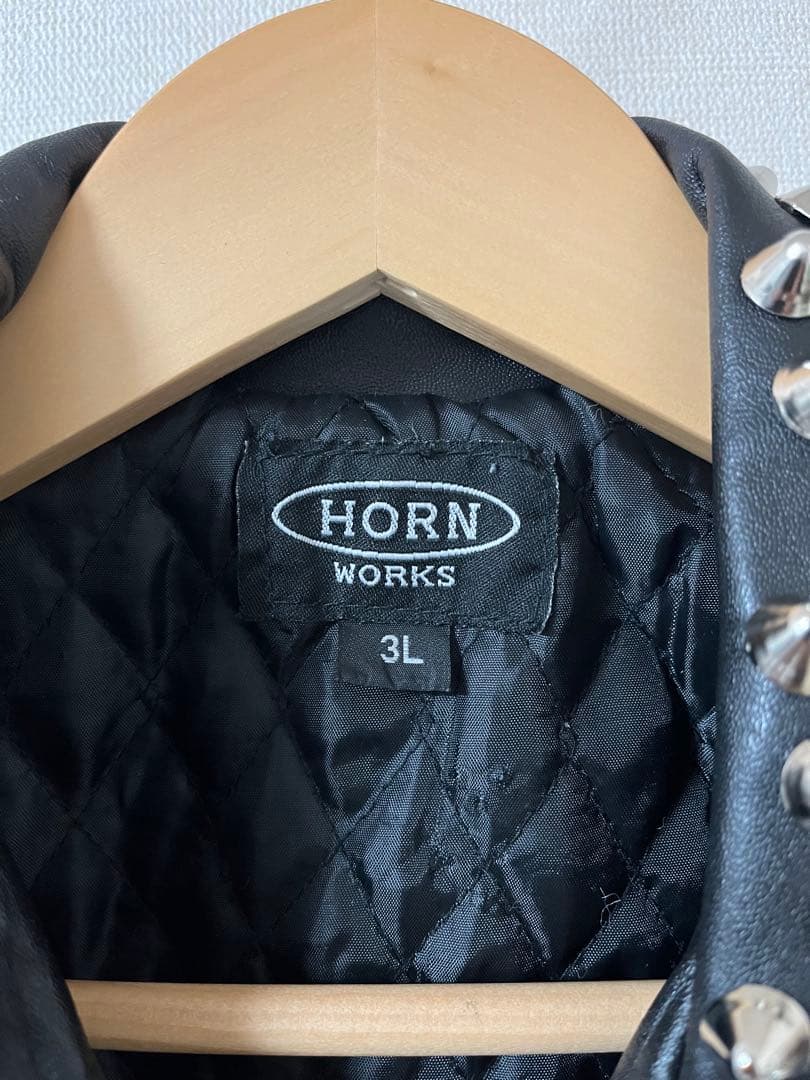 『カスタム 鋲ジャン』HORN WORKS バッファロー 黒 サイズ3L 水牛革