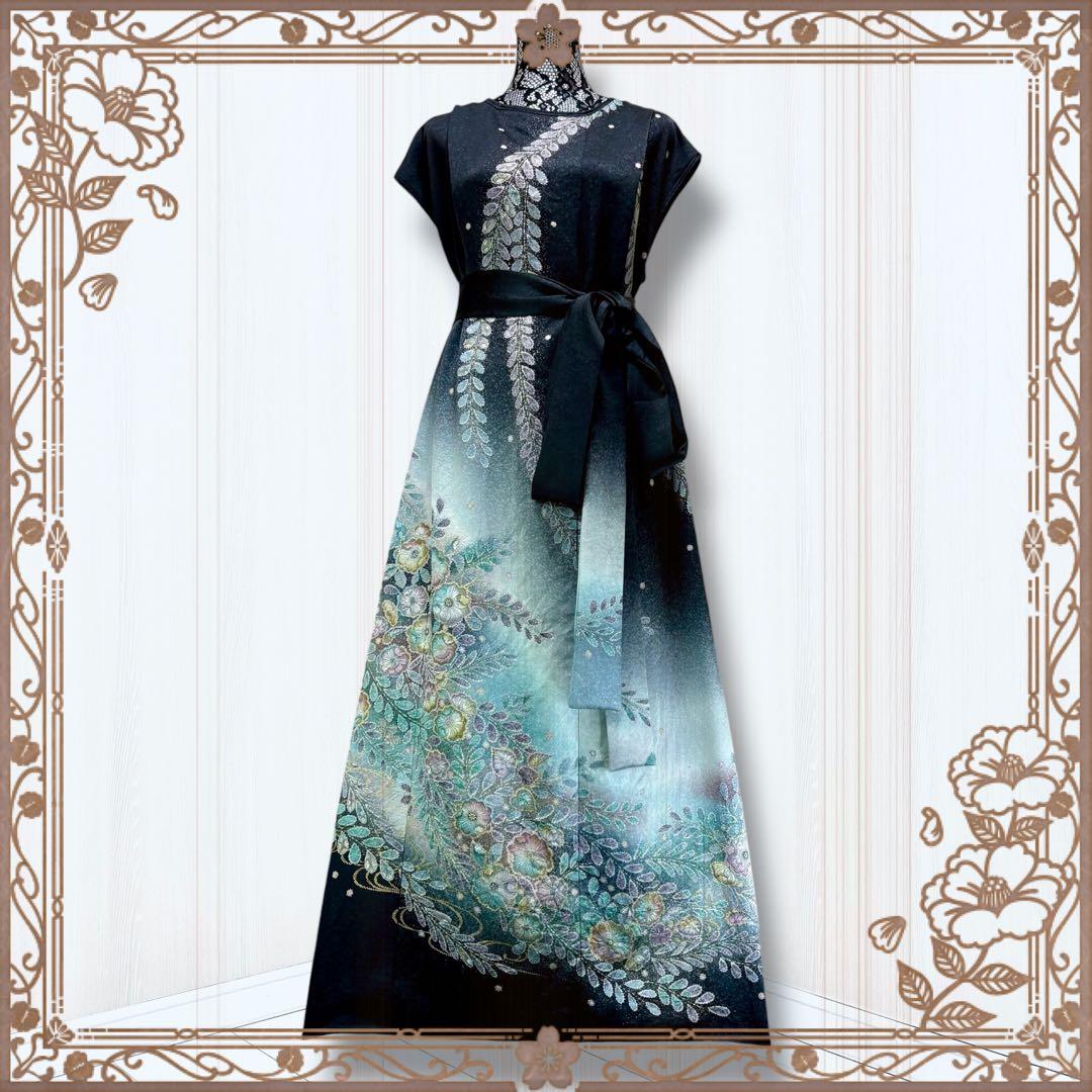 ふぅ☆　着物リメイクワンピース　訪問着　ドレス　辻が花　ボレロ付き　リピ割