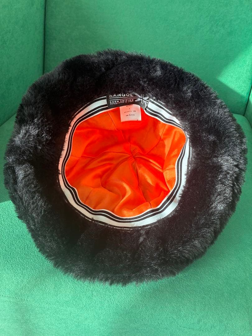 L 美品 KANGOL カンゴール フェイクファーハット ボアハット ブラック