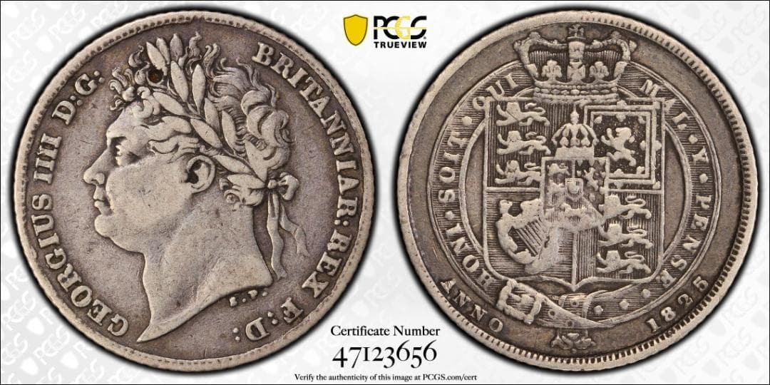 PCGS-VFグレード　ダメージ　イギリス　ジョージ4世　1825　６ペンス