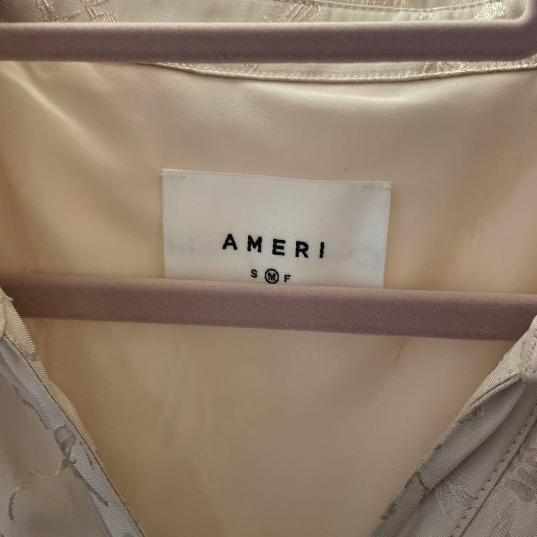極美品 ❤️Ameri サテンジャガードフラワードレス シャンパンゴールド M