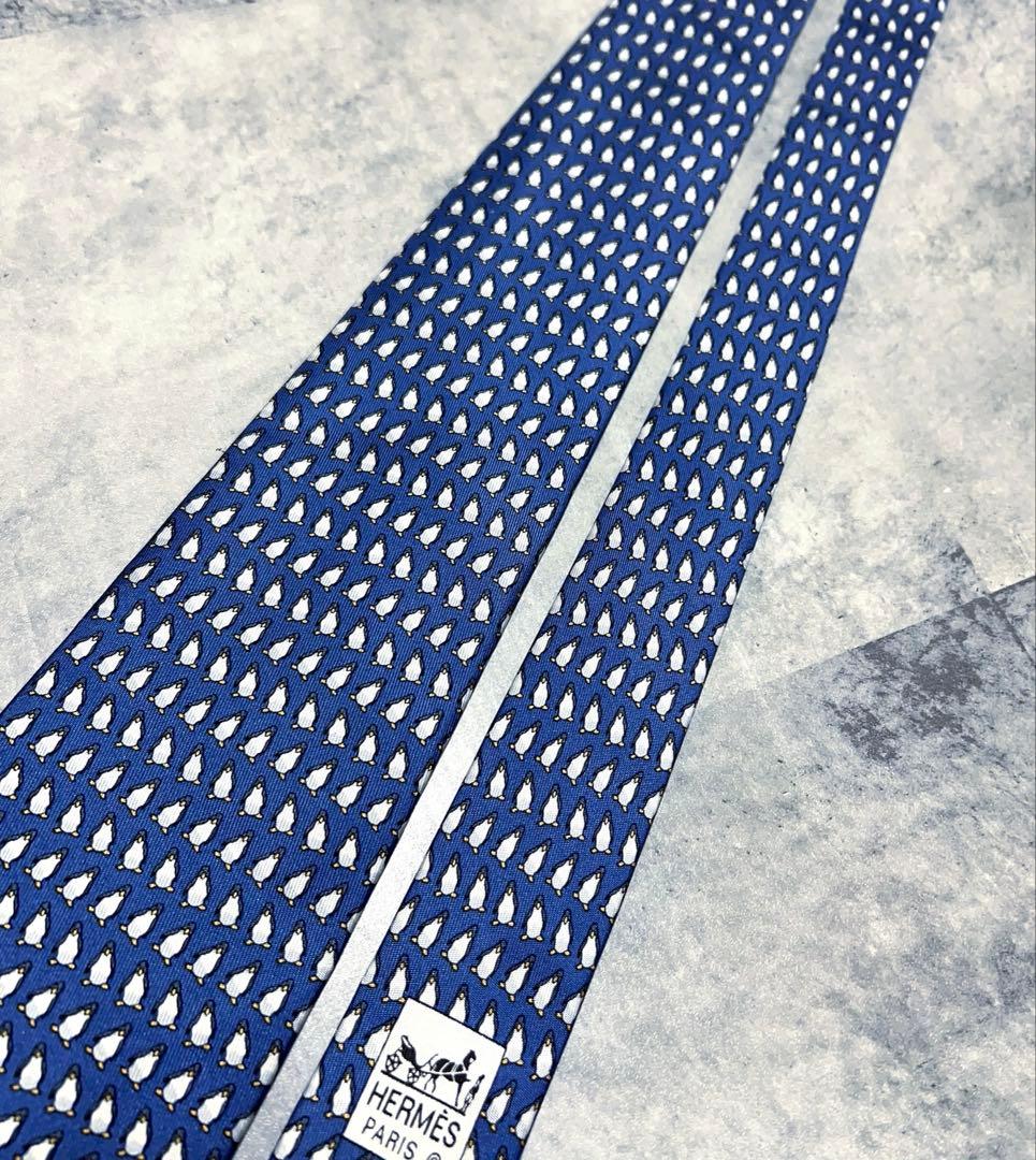 極美品 HERMES ネクタイ 総柄 ペンギン