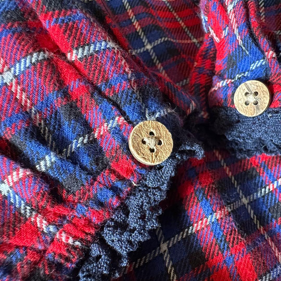 45R：美品【コットンフランネル×刺繍レース】ギャザー＆フレア•Aラインブラウス