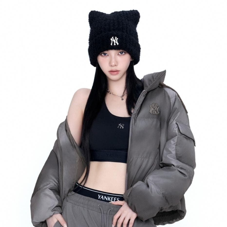 MLB Korea ブラック 黒 ビーニー 猫耳 韓国 カリナ着用 新品 ニット