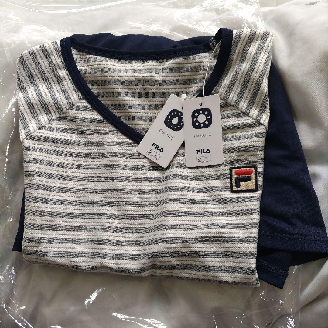 FILA UV対策 吸水速乾 Vワンピース　EL0069 Mグレーネイビー
