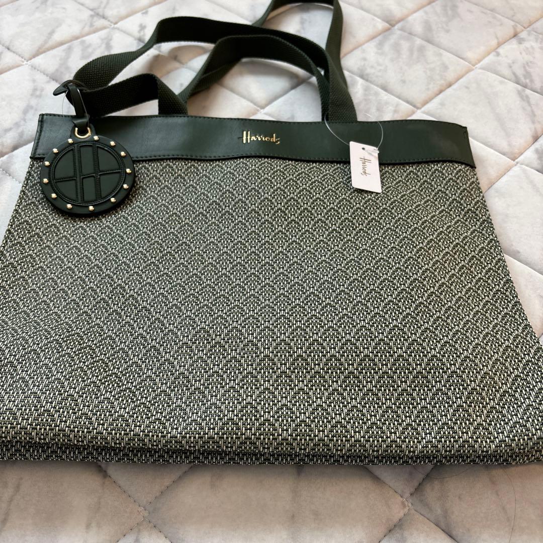 Harrods トートバッグ グレー/グリーン夏生地新品