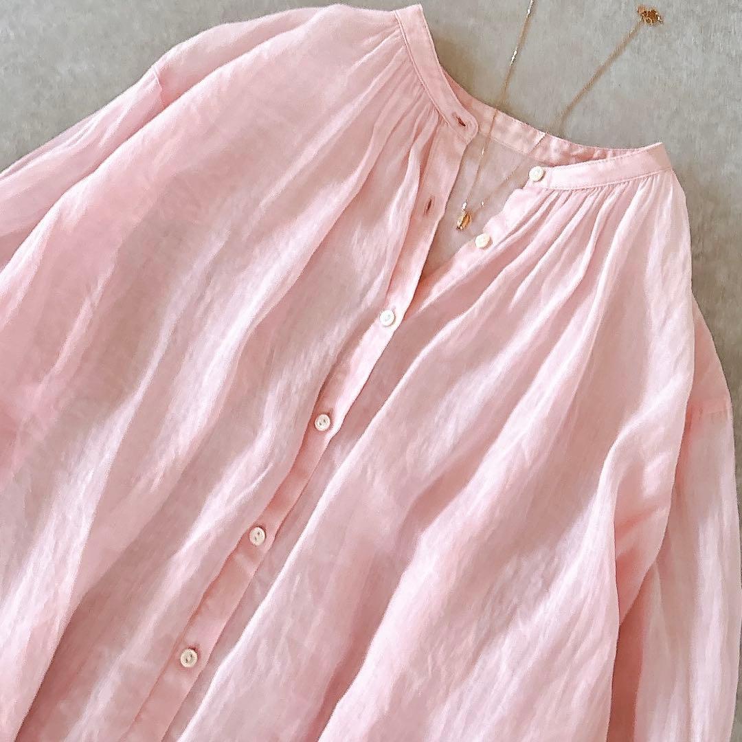 美品 スローブイエナ 24SS ラミー ギャザーシャツ リネンシャツ ピンク