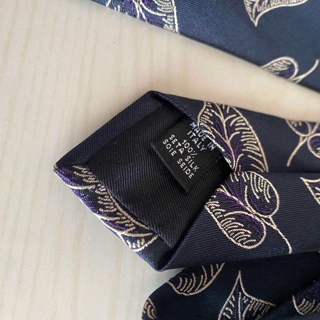 TIE YOUR TIE ネイビー 葉柄 ネクタイ