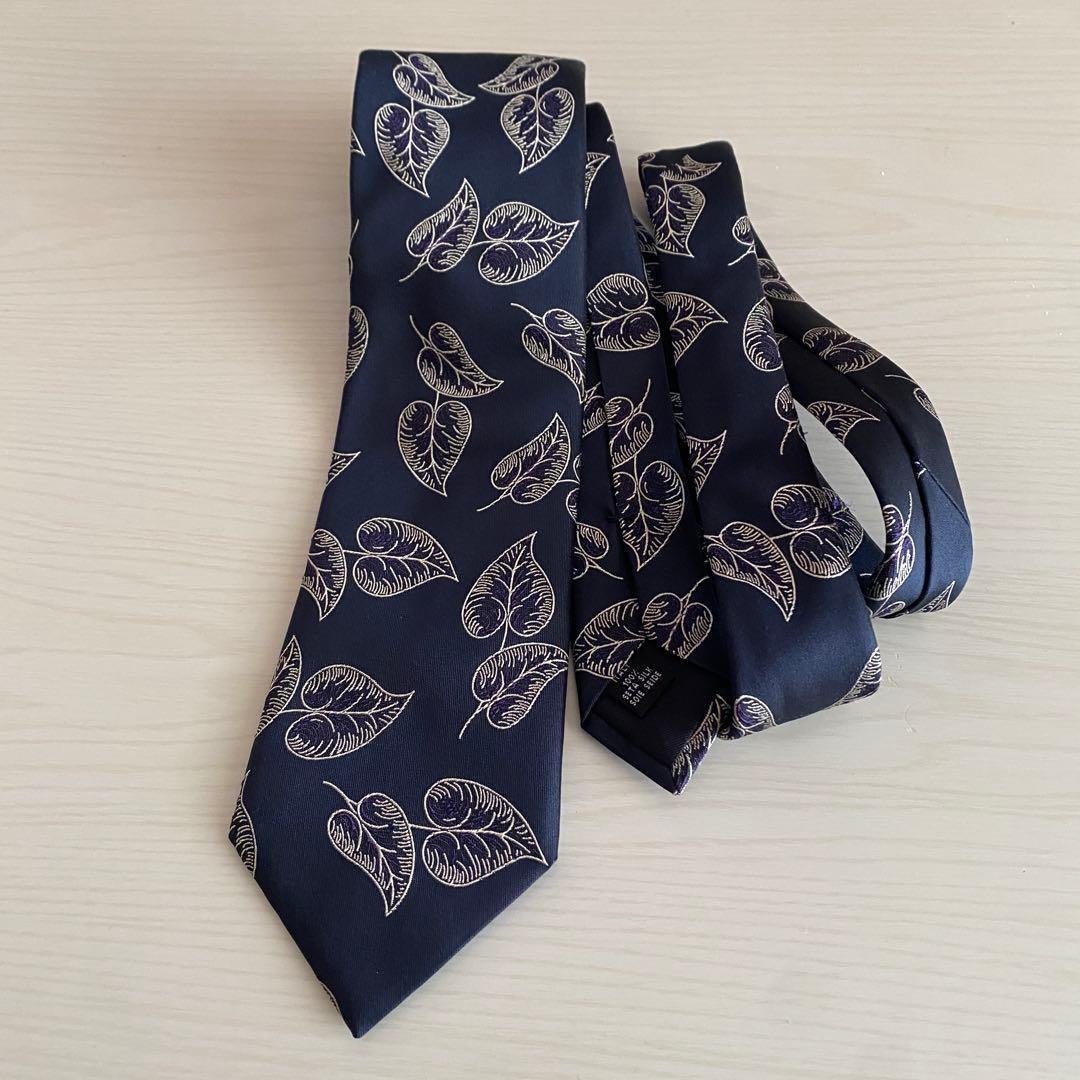 TIE YOUR TIE ネイビー 葉柄 ネクタイ