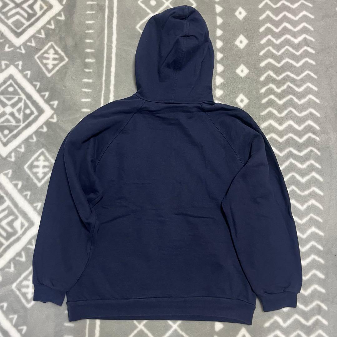 90s adidas アディダス トレフォイル 刺繍ロゴ パーカー ネイビー L
