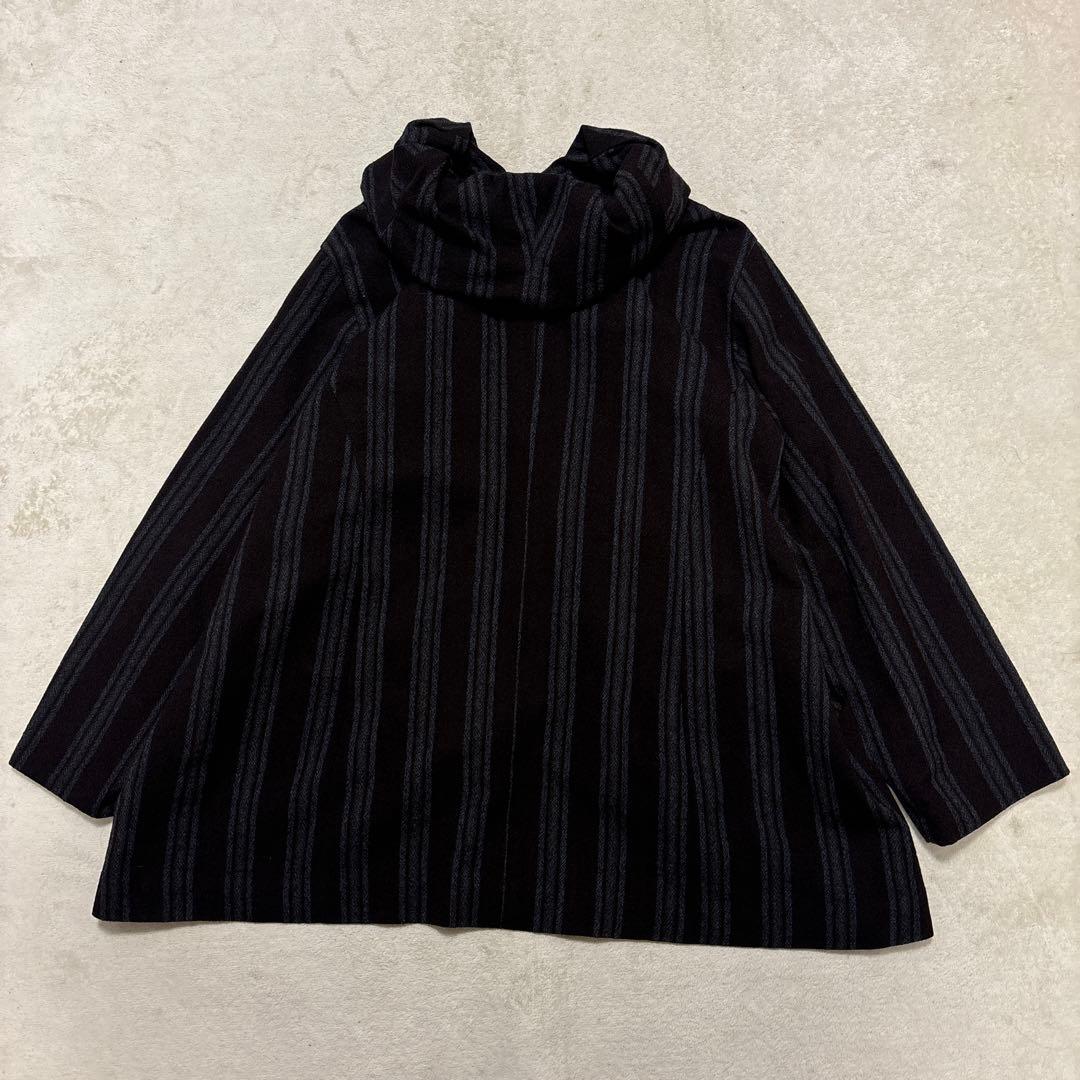 美品⭐️慈雨 ウールジャケット 変形 ストライプ 立ち襟　Aライン　ウール100%