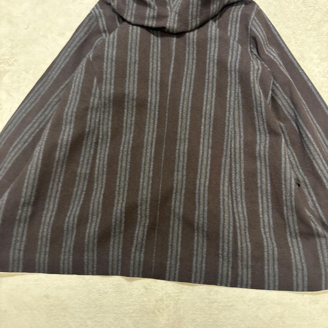 美品⭐️慈雨 ウールジャケット 変形 ストライプ 立ち襟　Aライン　ウール100%