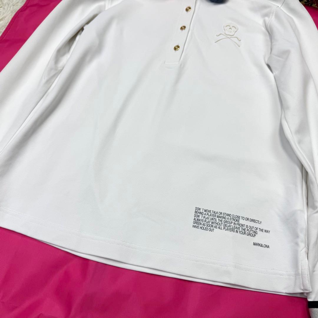 美品⭐️マークアンドロナ ゴルフウェア ポロシャツ スカル ロゴ ゴールド 白M