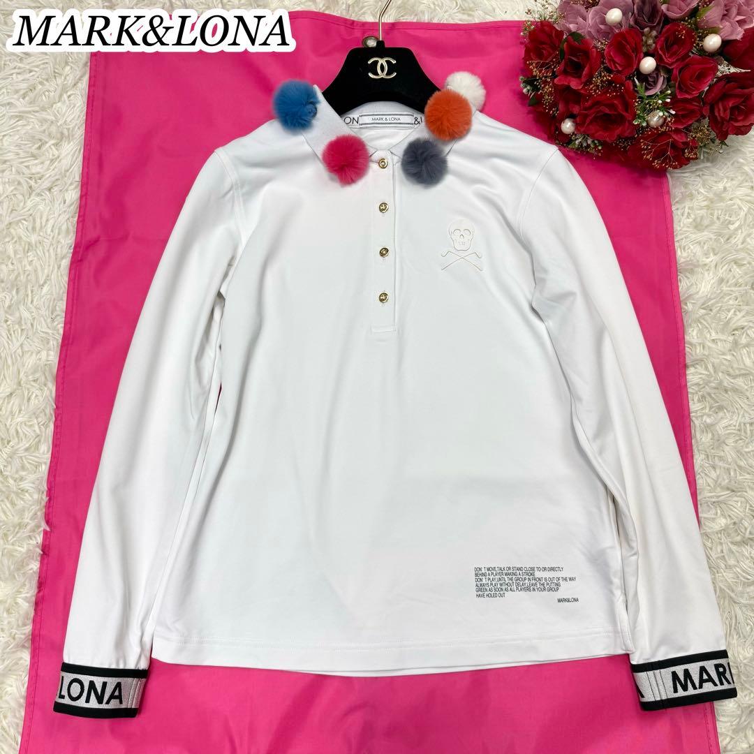 美品⭐️マークアンドロナ ゴルフウェア ポロシャツ スカル ロゴ ゴールド 白M