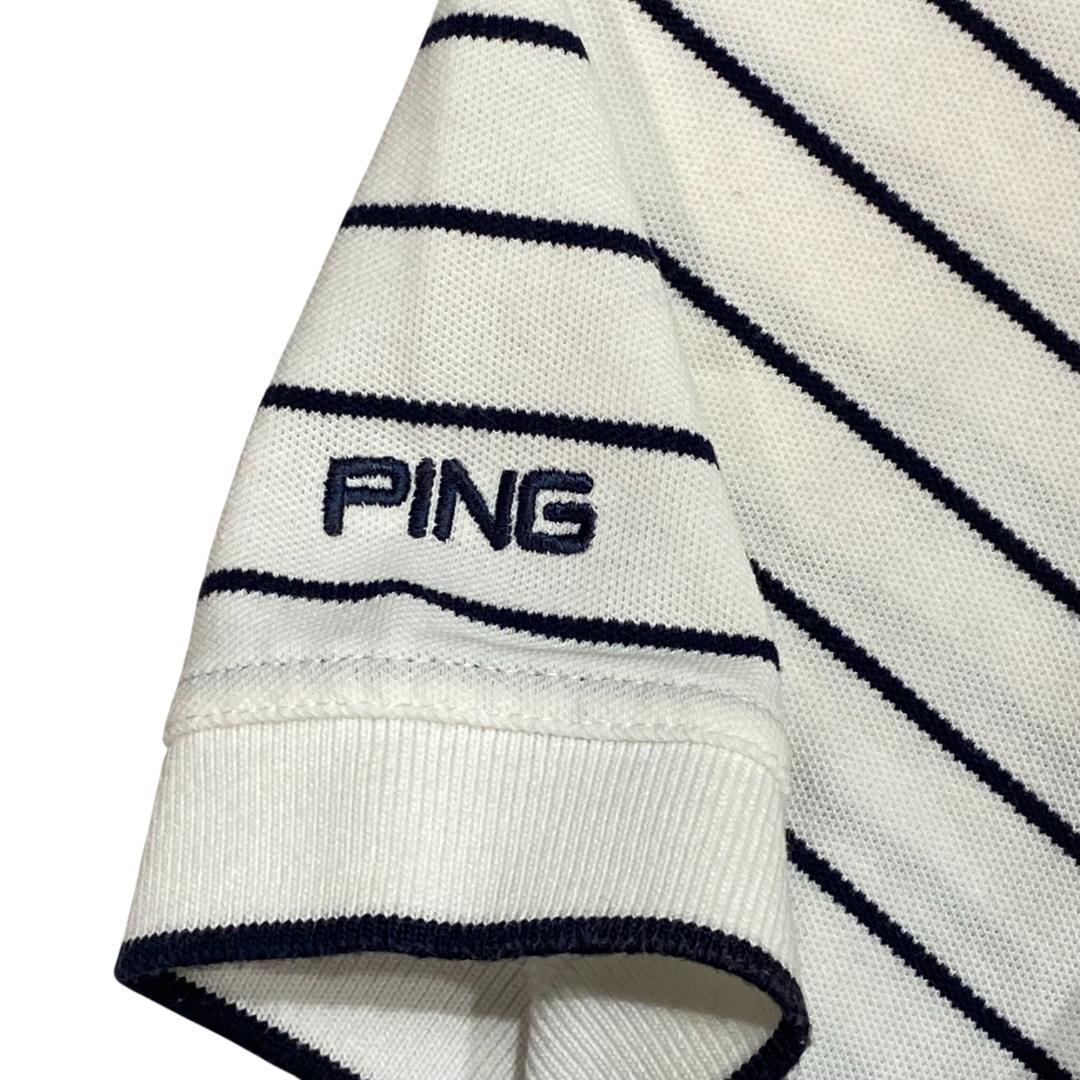 PING ピン 半袖ポロシャツ S ホワイト ブラック ゴルフ メンズ ボーダー