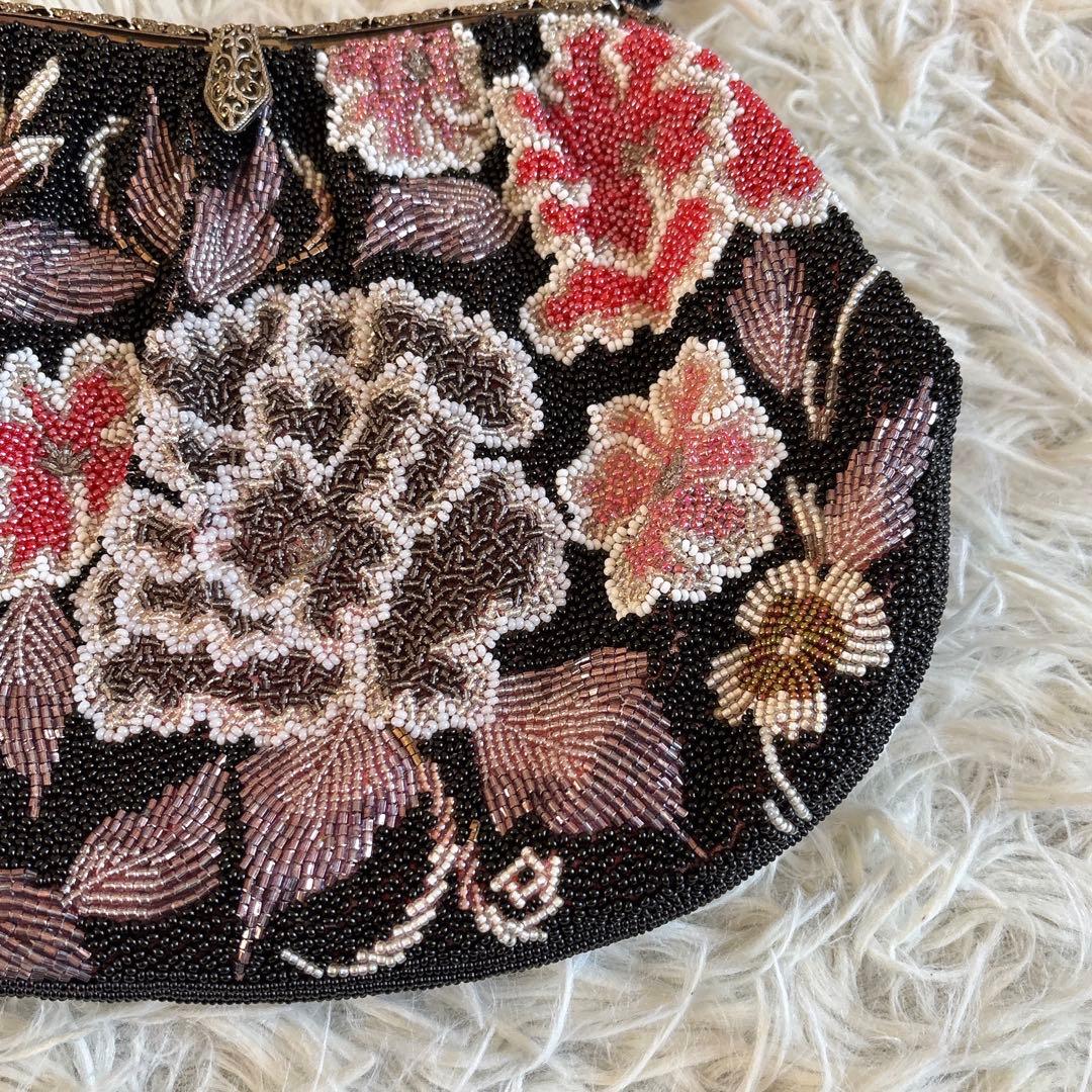 昭和レトロ 東京手刺繍 Hommey ビーズバッグ がま口 和装