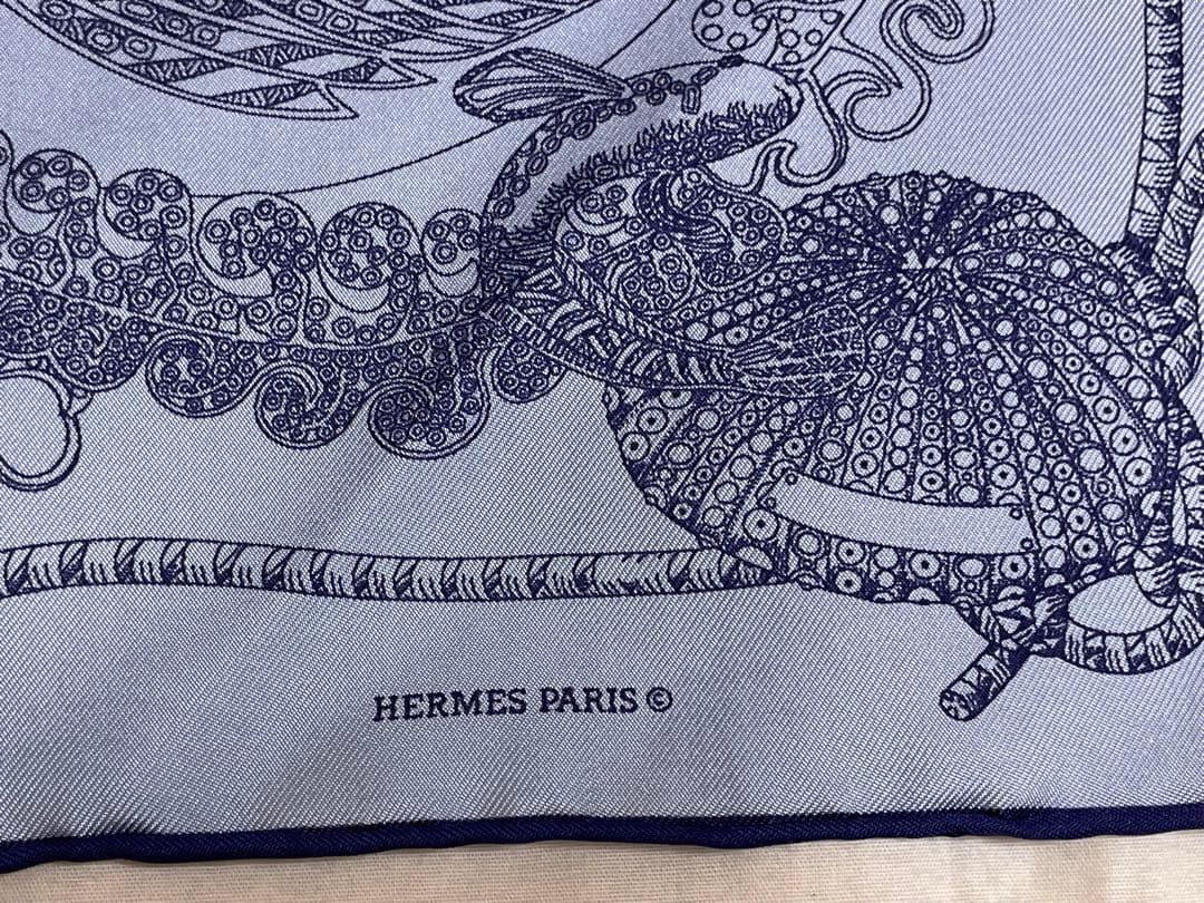【希少！美品！】HERMES エルメス　カレ45 深海　ブルー