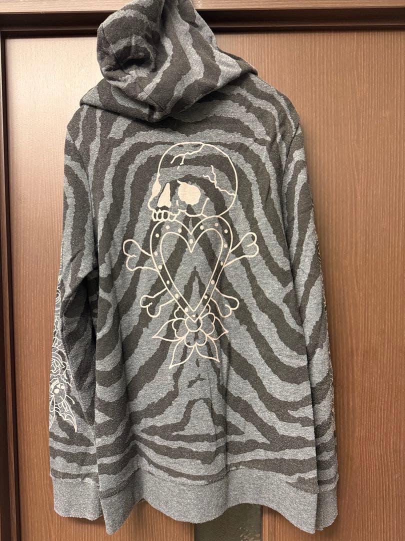 Ed Hardy ゼブラ柄スカル パーカー M