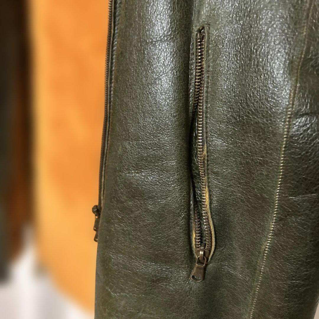 ダークグリーン レザーファージャケット　ヴィンテージ美品