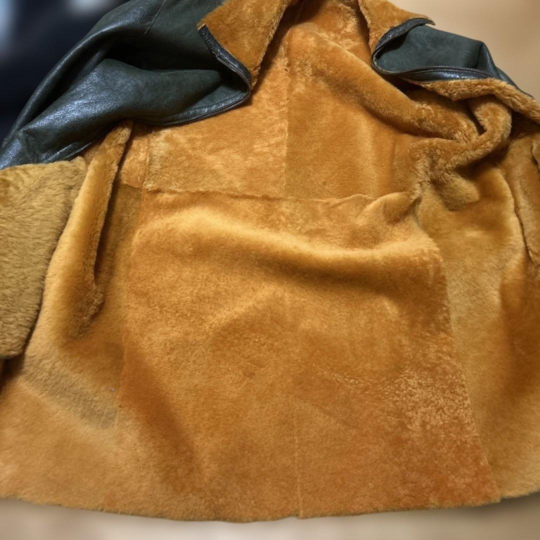 ダークグリーン レザーファージャケット　ヴィンテージ美品