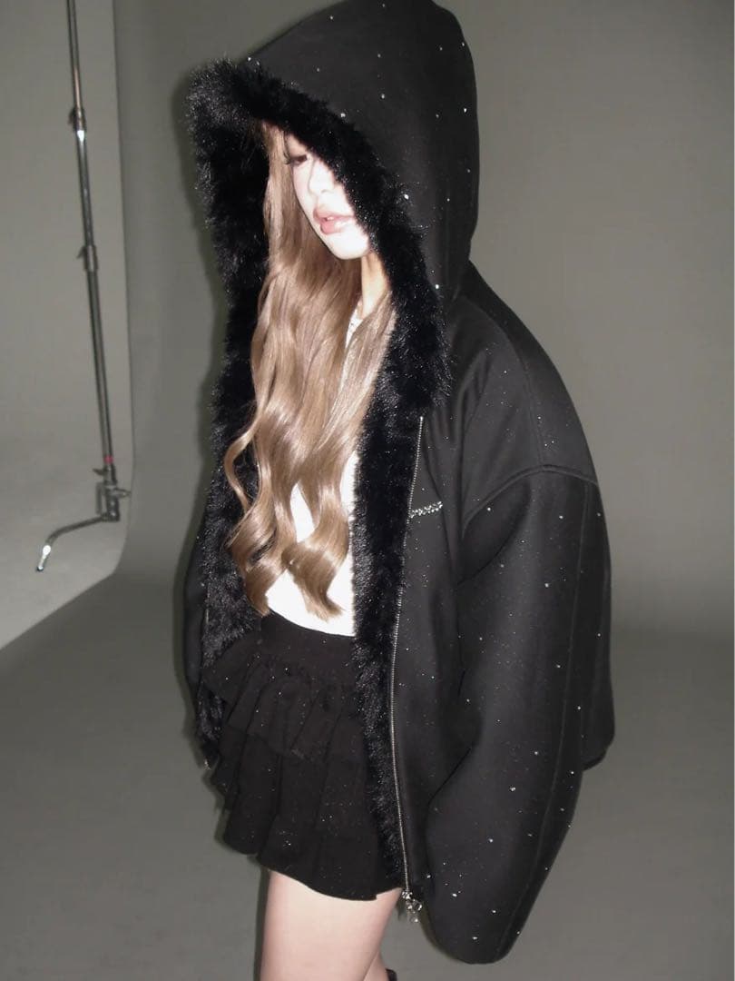 トップス andwang Kirakira 2way fur zip up