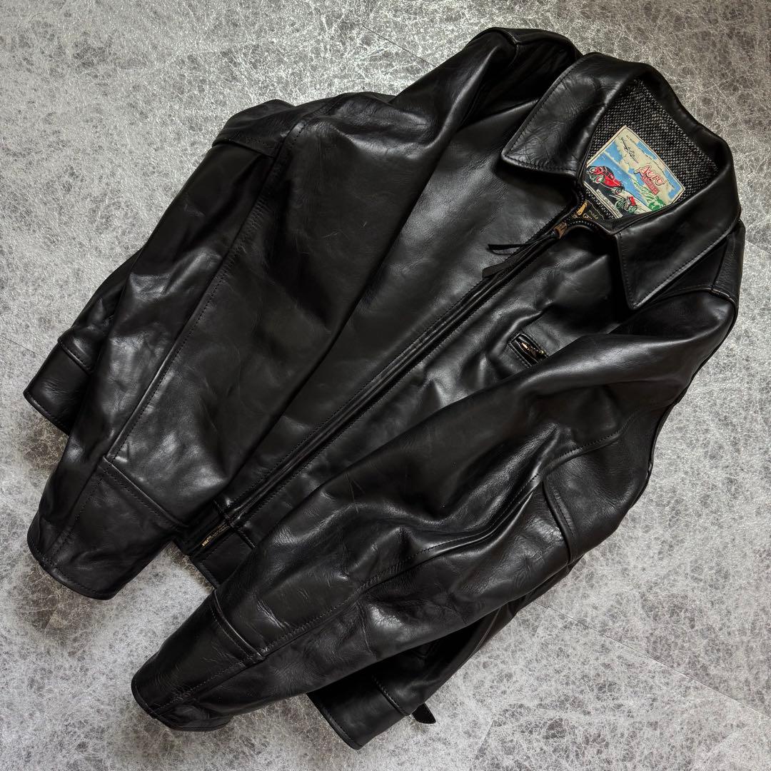 希少42サイズ エアロレザー 馬革 ハイウェイマン レザージャケット ブラック