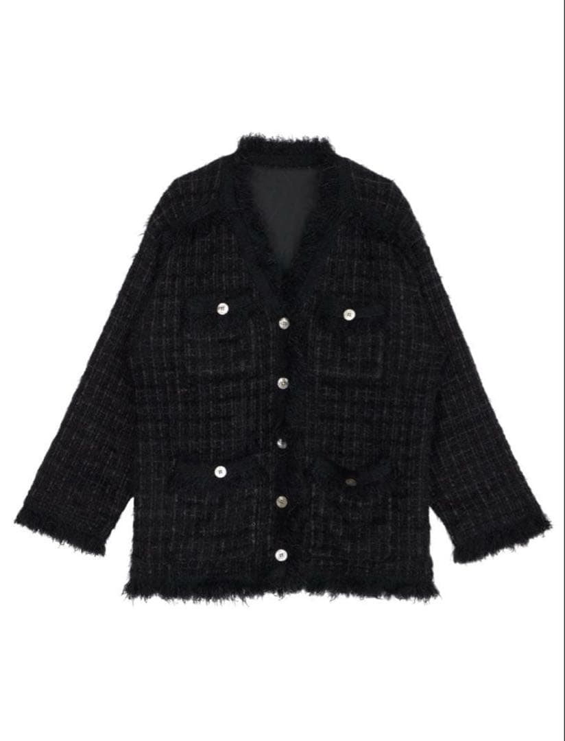 ジャケット・アウター Ameri VINTAGE TWEED FRINGE KNIT CARDIGAN