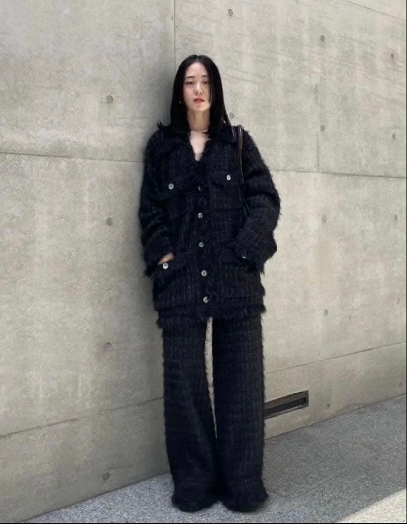 ジャケット・アウター Ameri VINTAGE TWEED FRINGE KNIT CARDIGAN