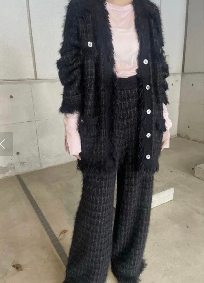 ジャケット・アウター Ameri VINTAGE TWEED FRINGE KNIT CARDIGAN