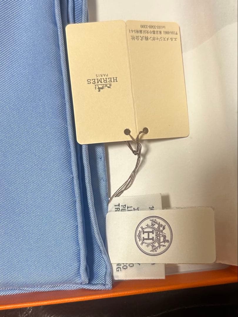 HERMES シルクスカーフ オレンジブルー