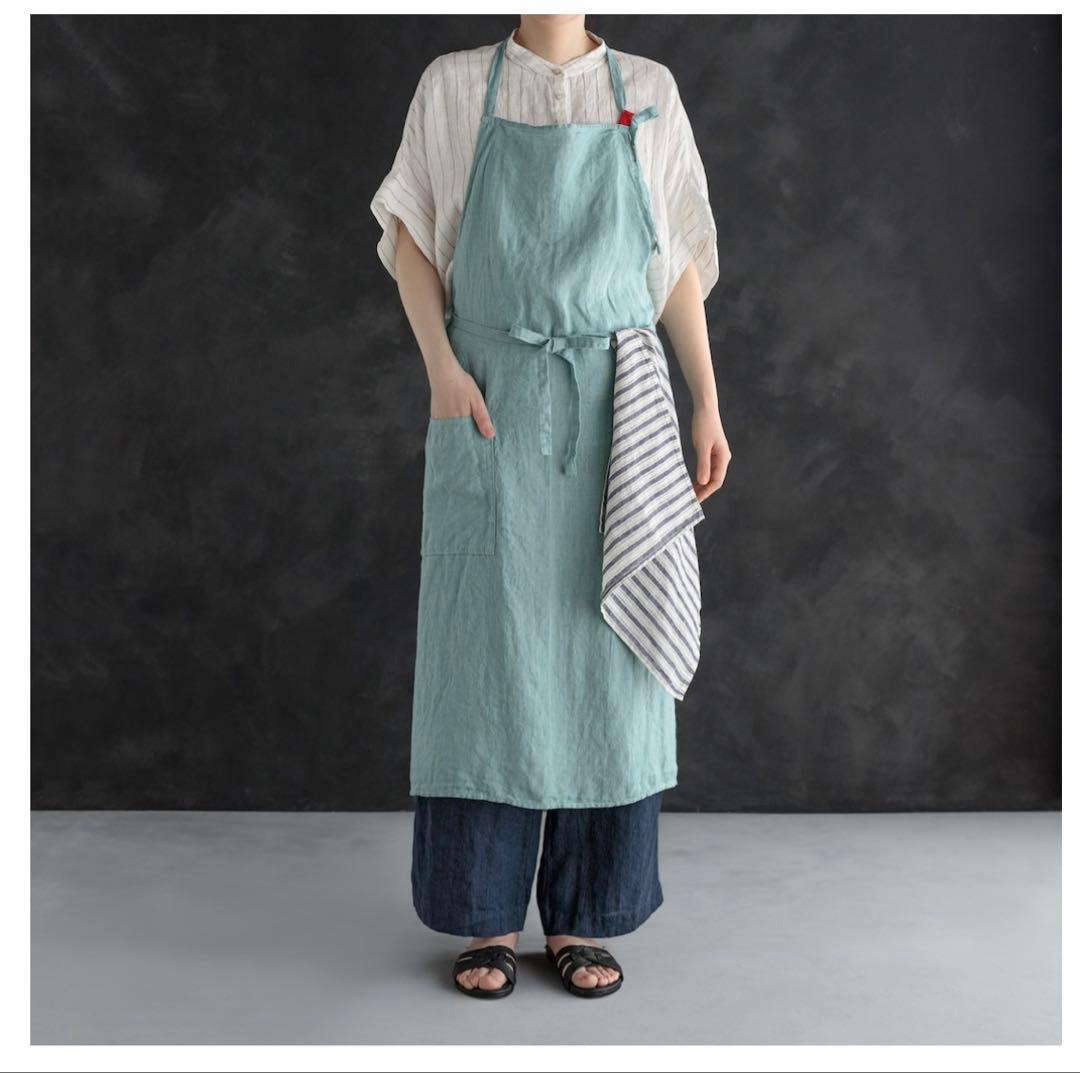 【美品】LINO E LINA フルエプロン マノン アクアブルー