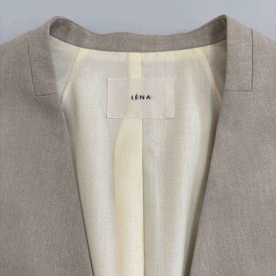 【美品】IENA イエナ リネンライクノーカラージレ ベージュ 23SS