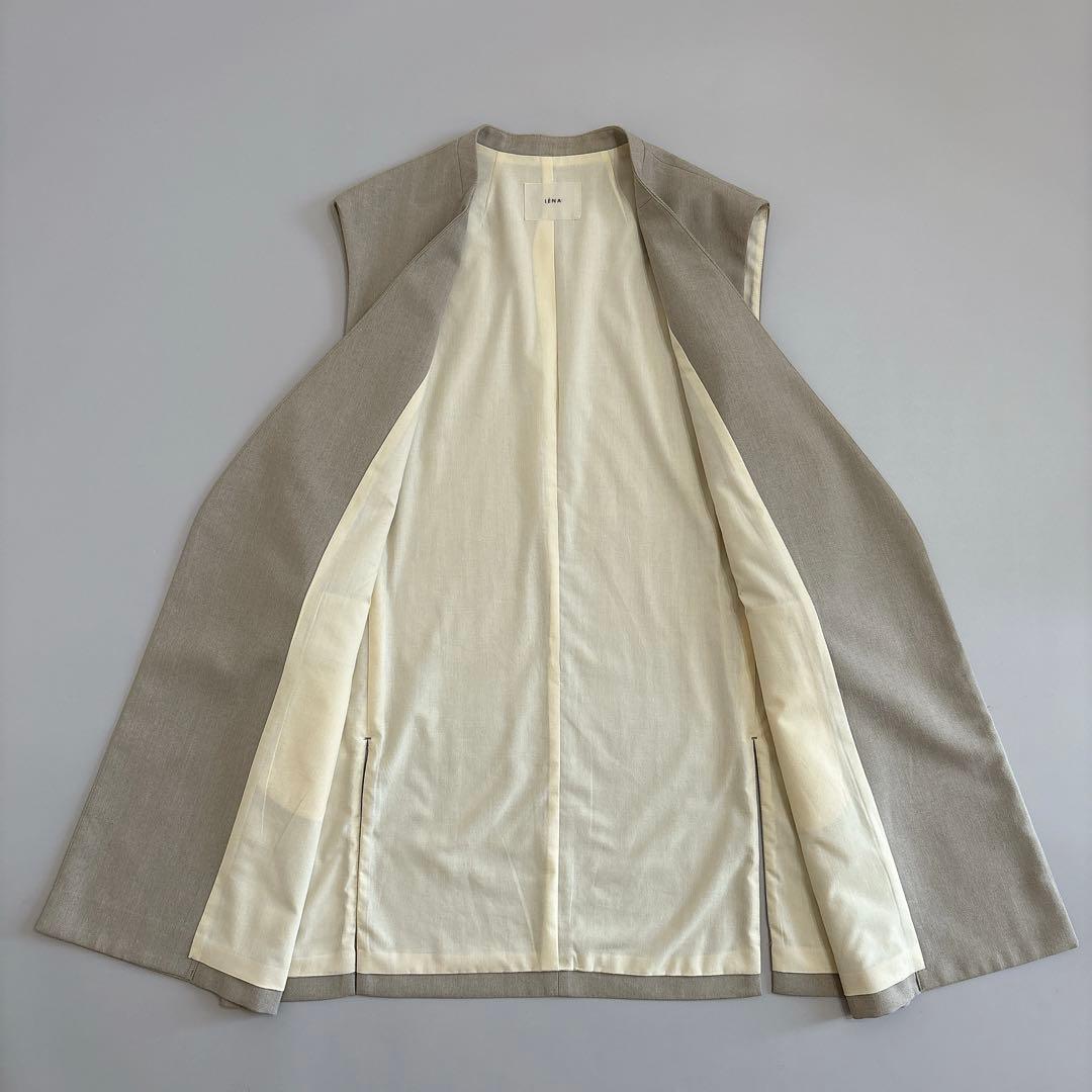 【美品】IENA イエナ リネンライクノーカラージレ ベージュ 23SS