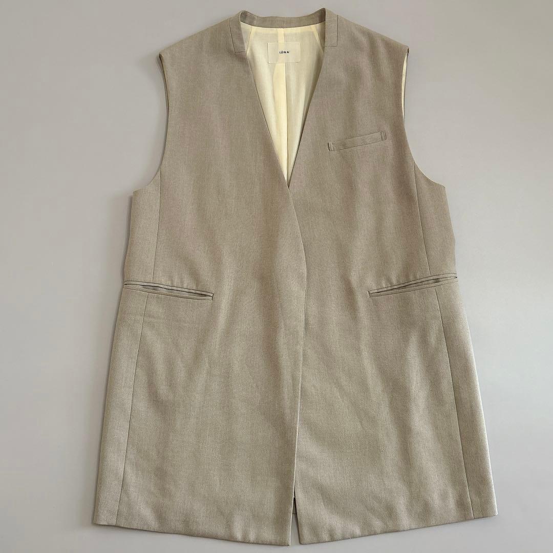 【美品】IENA イエナ リネンライクノーカラージレ ベージュ 23SS