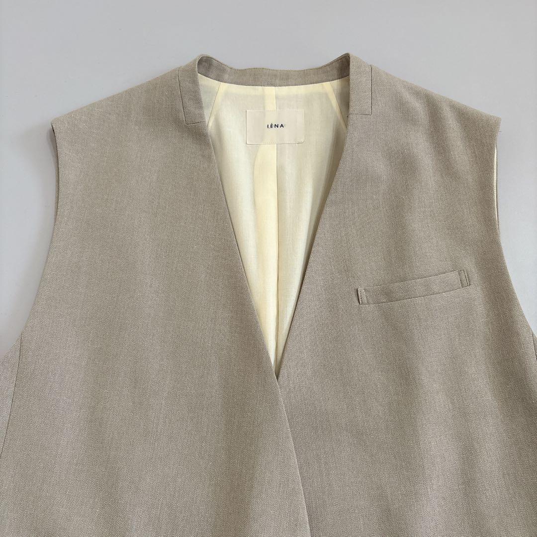 【美品】IENA イエナ リネンライクノーカラージレ ベージュ 23SS