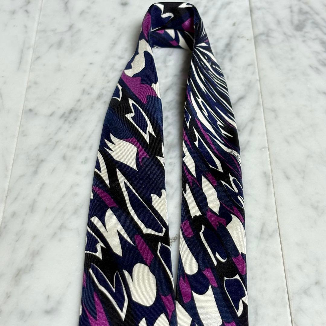 EMILIO PUCCI ネクタイ ネイビー ホワイト ボルドー ロゴ 総柄