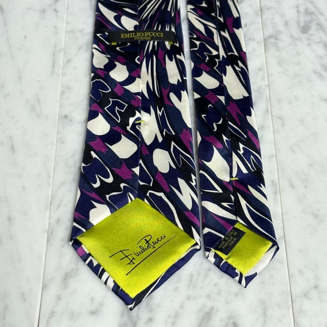 EMILIO PUCCI ネクタイ ネイビー ホワイト ボルドー ロゴ 総柄